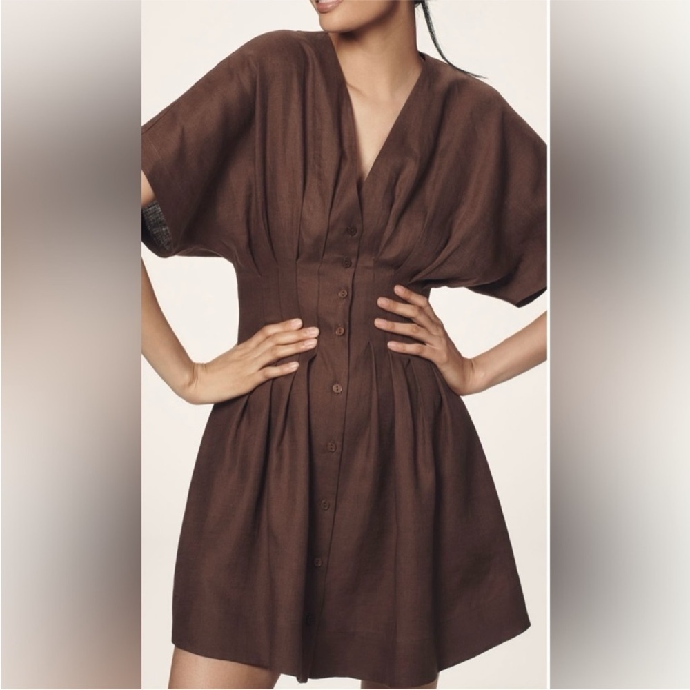 Anthropologie x Exquise The Tobie Button-Front Pleated Mini Shirt Dress S NWT